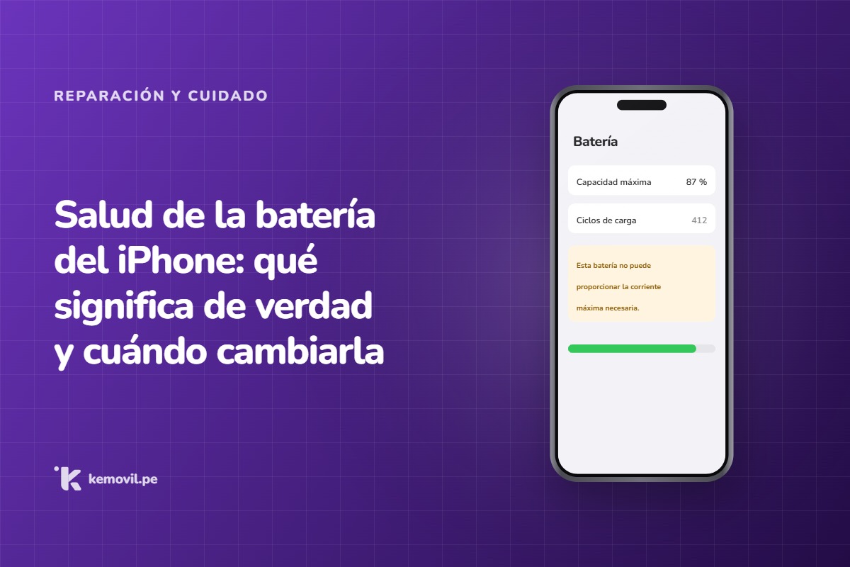iPhone mostrando la pantalla de salud de la batería — Salud de la batería del iPhone: qué significa de verdad y cuándo cambiarla